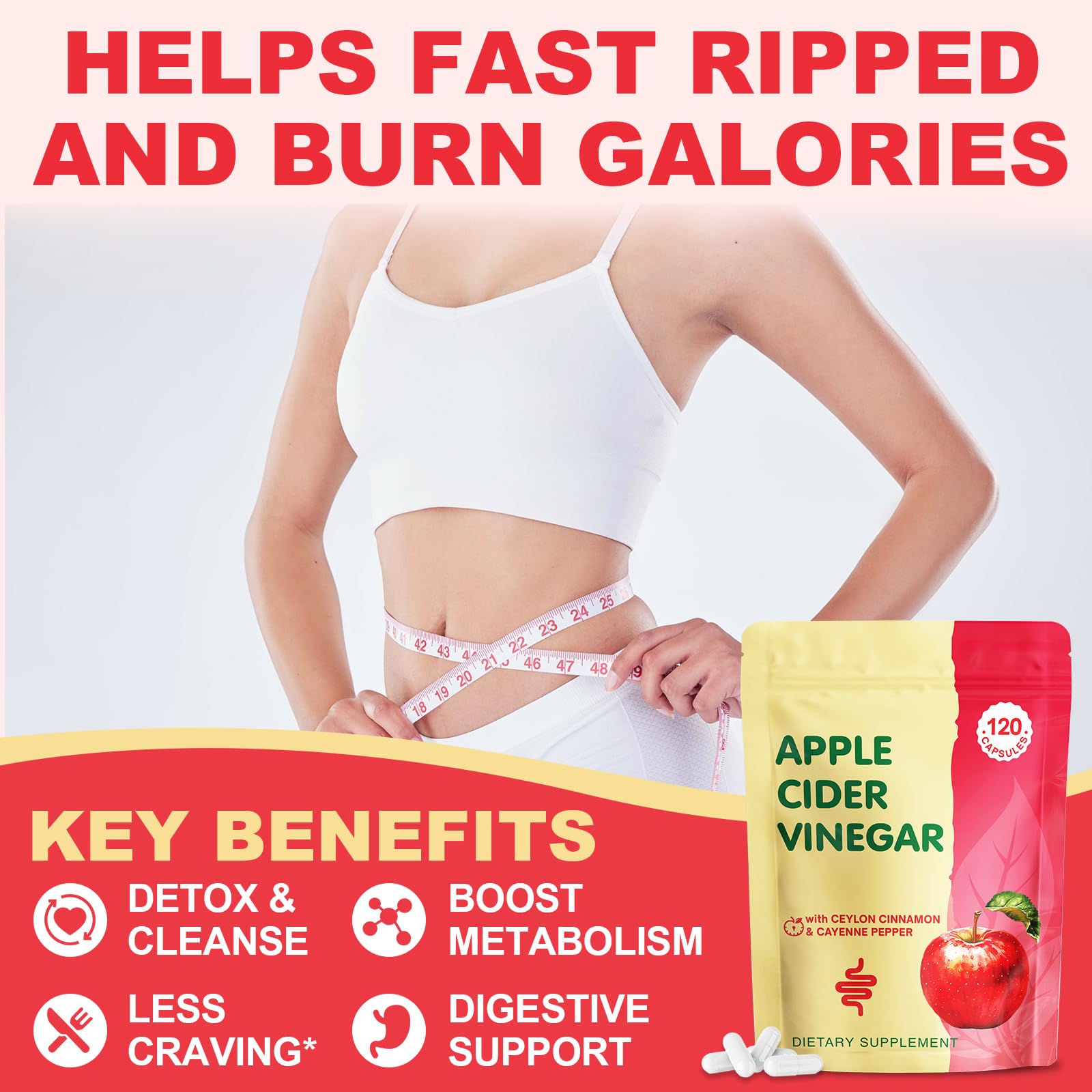 Apple Cider Vinegar Capsules with Mother, ACV Pills Supplements with Organic Cayenne Pepper & Ceylon Cinnamon, Inulin, Probiotics for Diet, Digestion, Detox, Immune, Vegan, 120 Ct — Amazon image 3