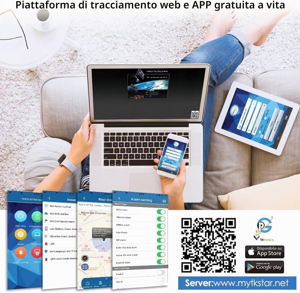 Localizzatore per Auto Tracker GPS senza Abbonamento con APP Gratuita, Monitoraggio in Tempo Reale, Antifurto Moto Camion con Potente Magnete, Traiettoria Storica 5000mAh
