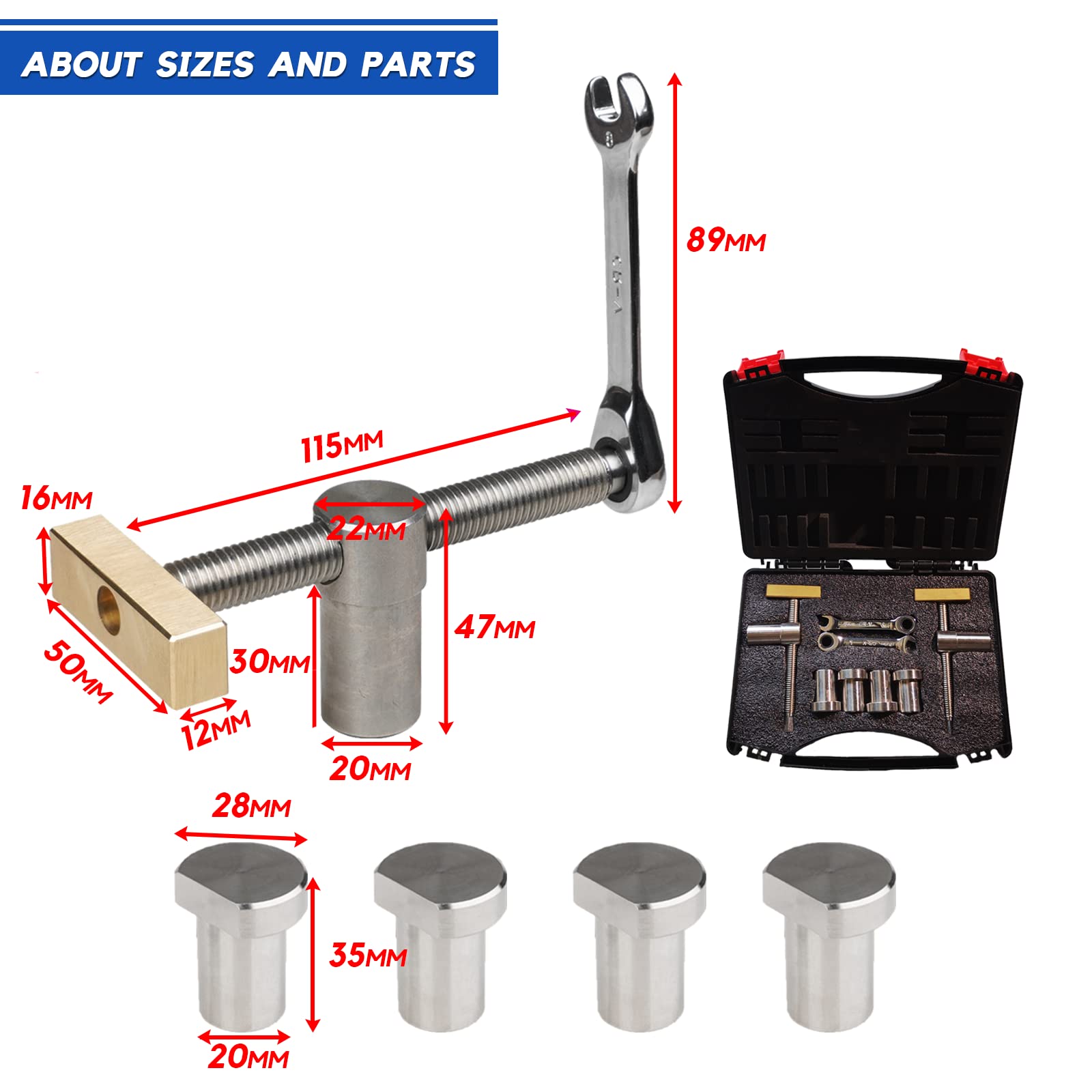 Werkbank Klemme, 2pcs Bankhaken 20mm Schraubenschlüssel-Hundeklemmen-Holzbearbeitungswerkzeug mit 4 Bench Dogs- DIY-Positionierung Niederhalter 20mm