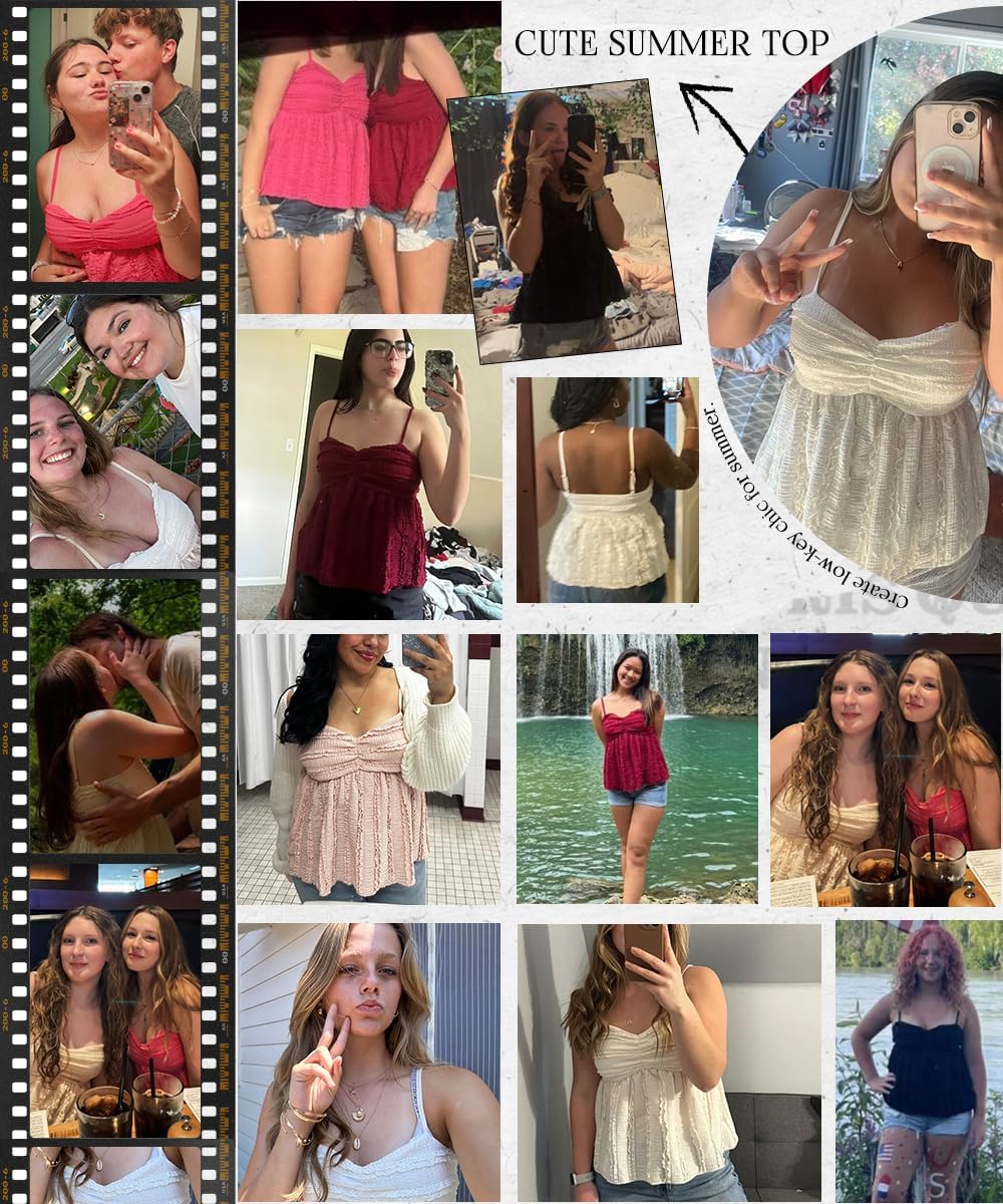 Womens Peplum Tank Tops Cute Babydoll Lace Going Out Camisole Top Ruffle Spaghetti Strap Camisole - Image 6
