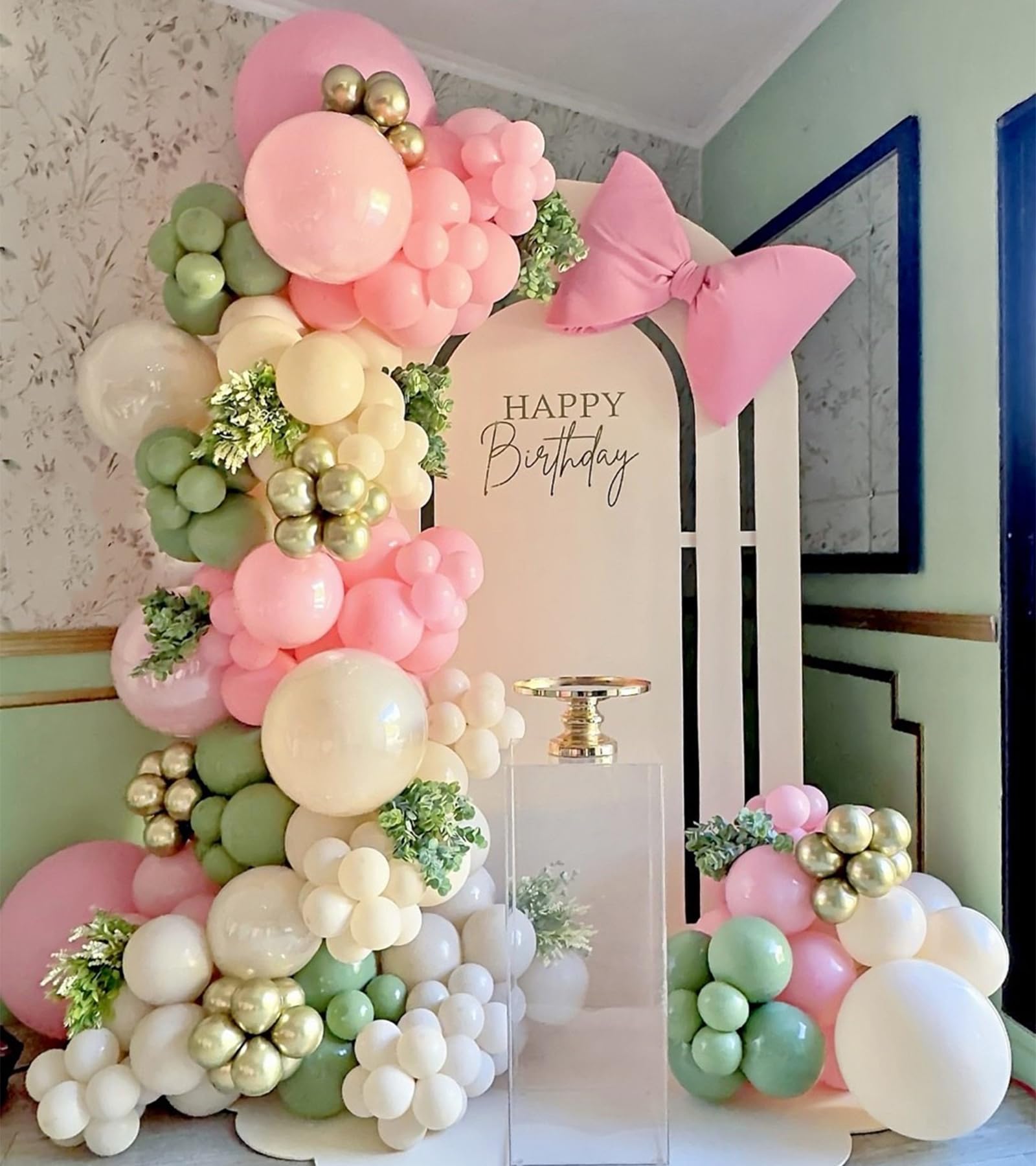 141Pcs Sage Green and Pink Beige Latex Balloon Garland Arch Kit for Bridal Baby Shower Wedding Birthday Party Decorations