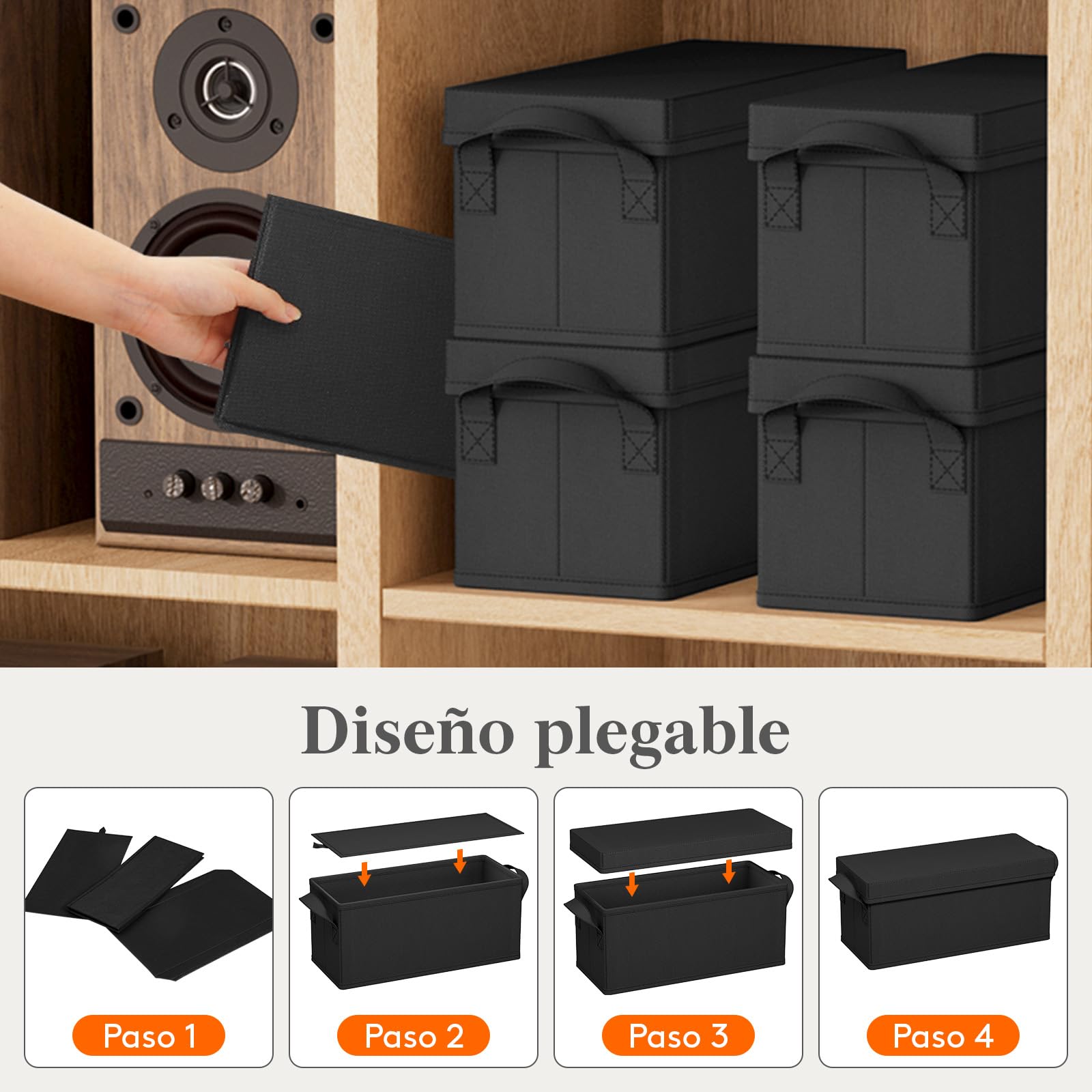 Lifewit 4 Piezas Cajas de Almacenamiento para CD Apilable, Caja Plegable con Tapa, Contenedor para hasta 120 CD (30 Cada uno), para Casa y Coche, Negro