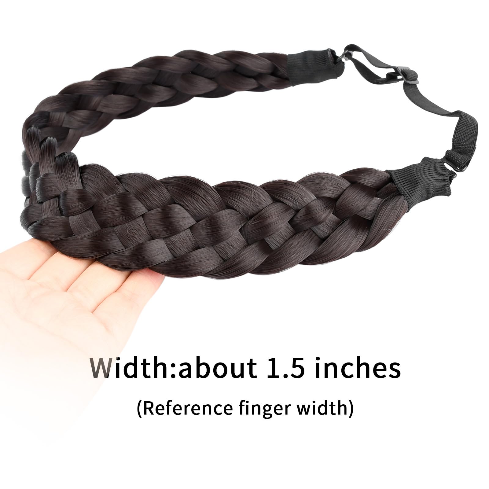 BOBIYA 5 Strand Synthetic Hair Braided Headband Classic Chunky Wide Plaited Braids Elastic Stretch Hairpiece for Women Girl (Dark Chocolate) - Image 3