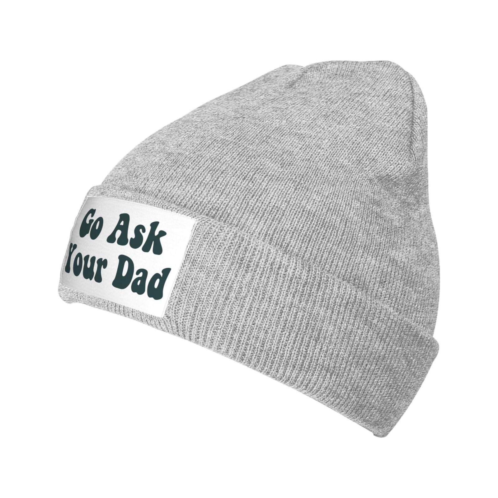 TREWRDT Go Ask Your Dad Hat Father's Day Funny Mom & Dad Knit Hat Warm Winter Beanie Cap Gray