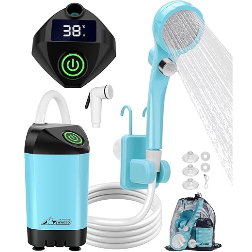 WADEO Ducha de Camping con Batería Sumergible, Eléctrico Portátil Recargable Ducha para Acampar con Pantalla Digital, para Acampar, Hacer Caminatas, Duchas para Perros y Lavado de Autos