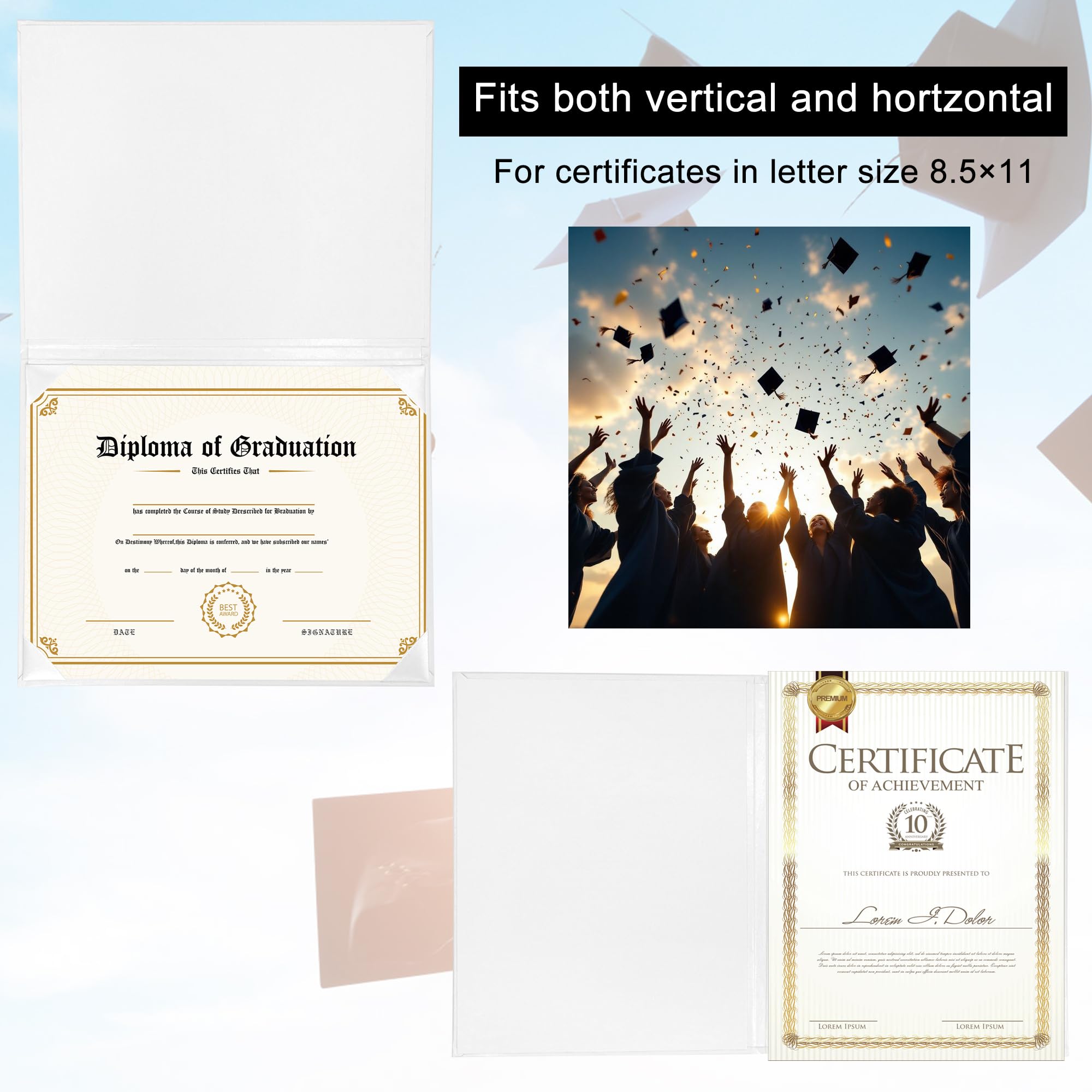 GraduatePro Couverture de diplôme 8,5 x 11 en cuir lisse blanc