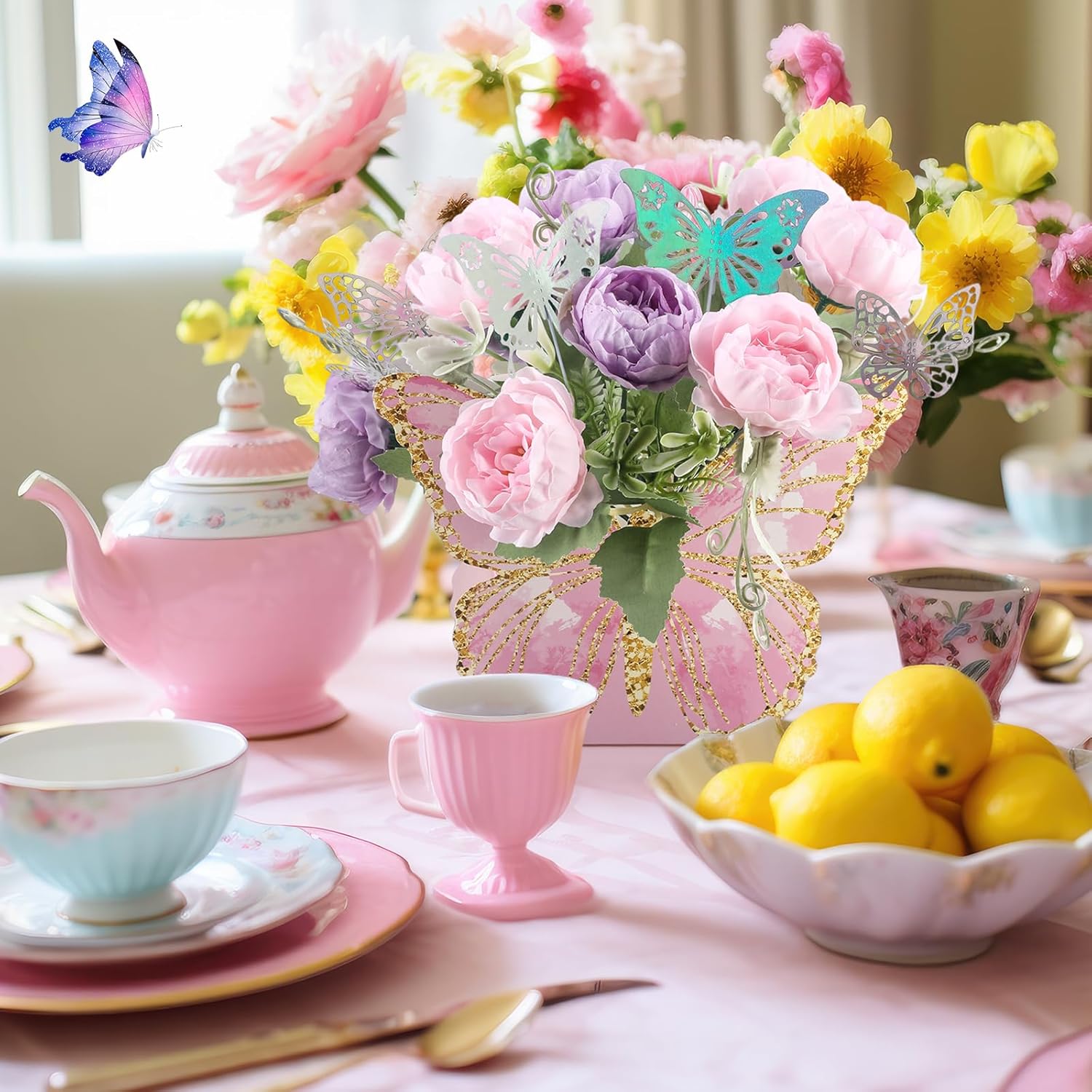 6 Sets Butterfly Party Decorations Princess Flower Boxes Centerpieces for Table Decorations Baby Shower Birthday Tea Party Decor Supplies Butterfly Themed Wedding Favors