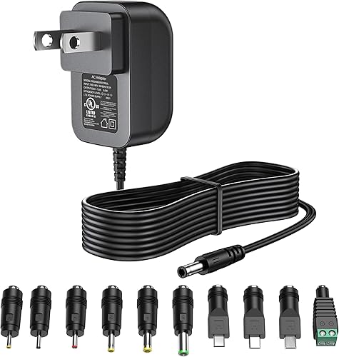 Fuente de alimentación 5V 1A Cargador de 5 voltios 1000mA 5W Max Regulado Conmutación AC a CC Adaptador de cable con 10 conectores de repuesto 100V