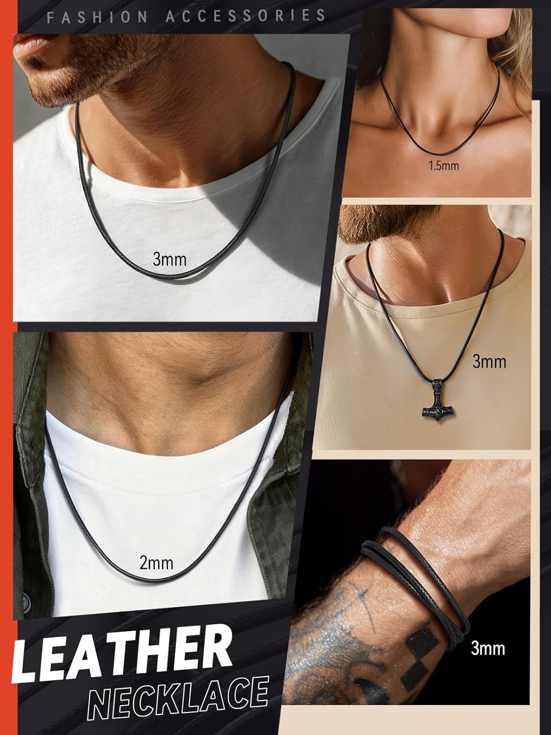 FaithHeart Braided Leather 2MM/3MM Necklace Cord for Men with Stainless Steel Snap Clasp, Waterproof Woven Wax Rope Chain for Pendant with Delicate Gift Box - Image 3