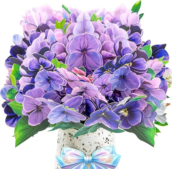 Violet Flower Bouquet Pop Up Cards, Valentine's Day Card, Mother's Day Pop Up Flower Card, with Note Card and Envelope, Thinking of You Cards, Happy Holiday Card for Mom, Her, Friends.