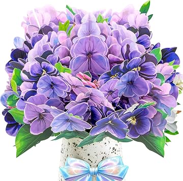 Violet Flower Bouquet Pop Up Cards, Valentine's Day Card, Mother's Day Pop Up Flower Card, with Note Card and Envelope, Thinking of You Cards, Happy Holiday Card for Mom, Her, Friends.