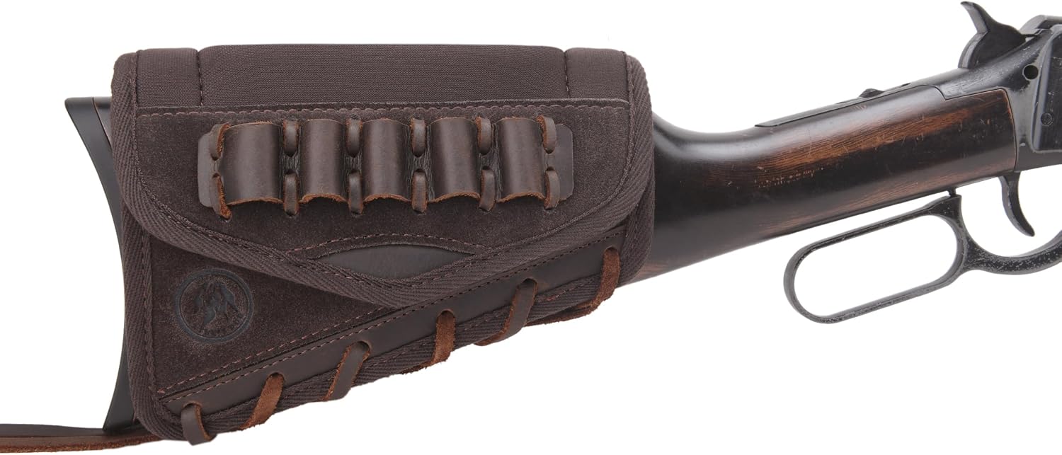 Hunting Leather Gun Stock Cheek Rest Pad, Leather Buttstock Ammo Pouch for .308 .45-70 .30-30 .22LR 12GA