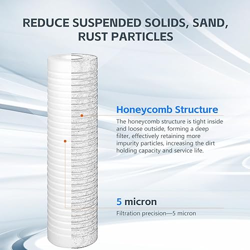 Miniatura 7 de BLUERISE Filtro de agua de 5 micrones de 10 x 2.5 pulgadas de repuesto para sedimentos para toda la casa, cartucho de repuesto para filtro de agua