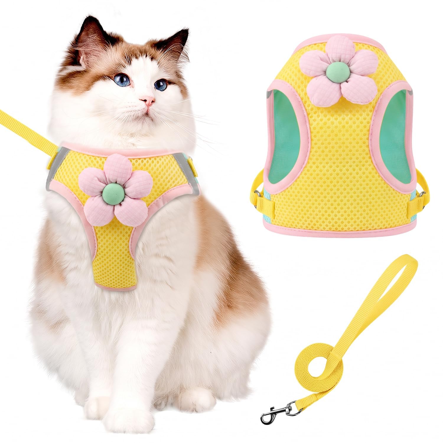 Cat Harness and Lead Set, Escape Proof Harness, Yellow-M