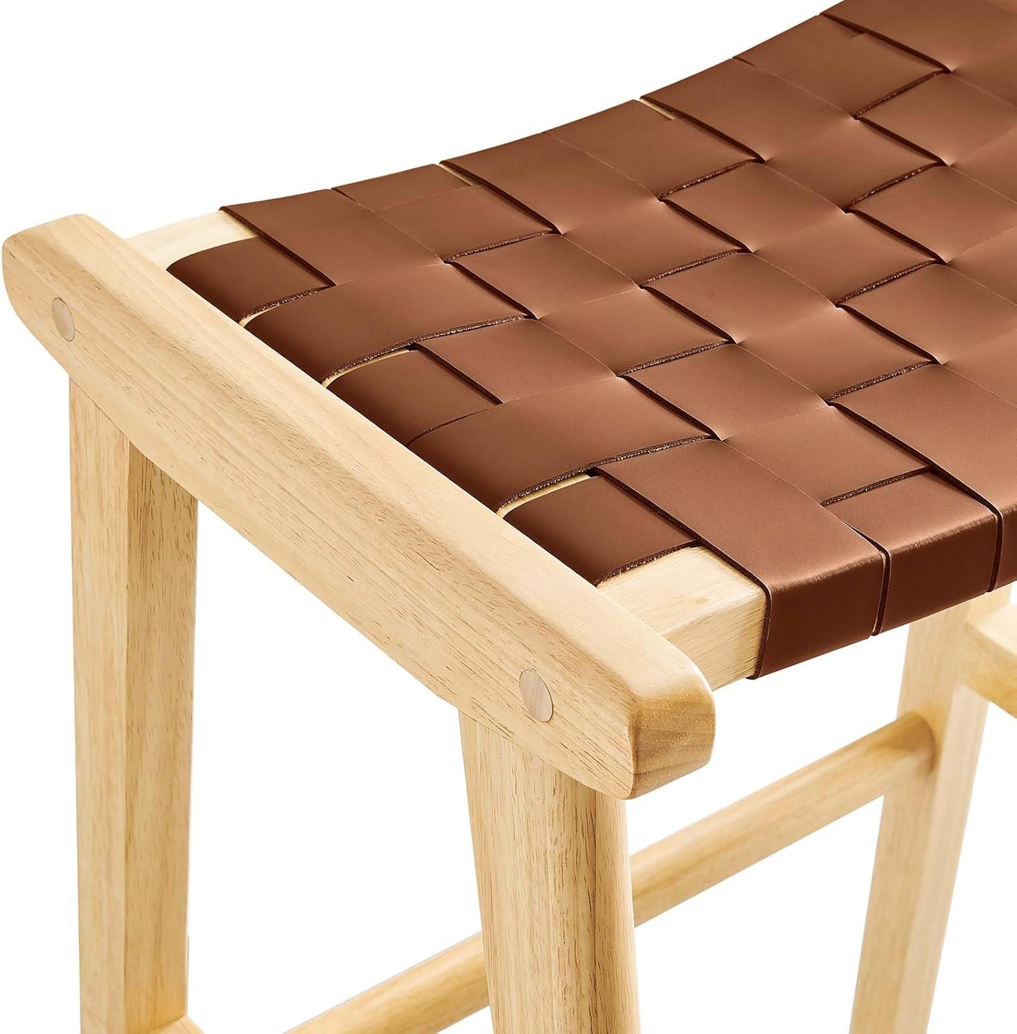 Modway Saoirse Faux Leather Wood Bar Stool - Set of 2 in Natural Brown