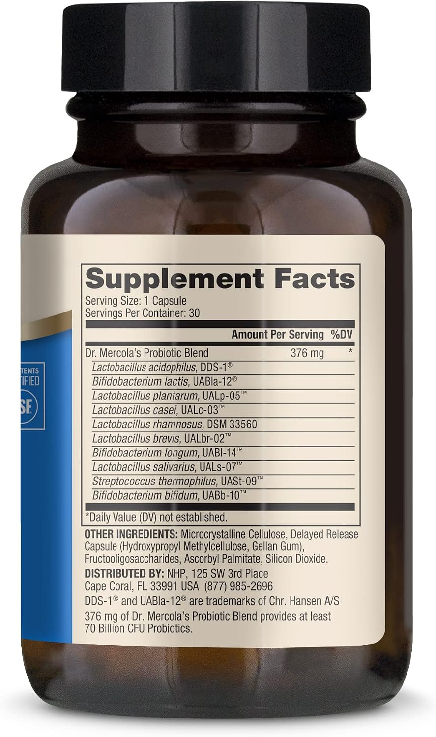 Dr. Mercola, Complete Probiotics (70 Billion CFU) 30 Servings (30 Capsules), Helps Support Digestive Health, Non GMO, Soy Free, Gluten Free