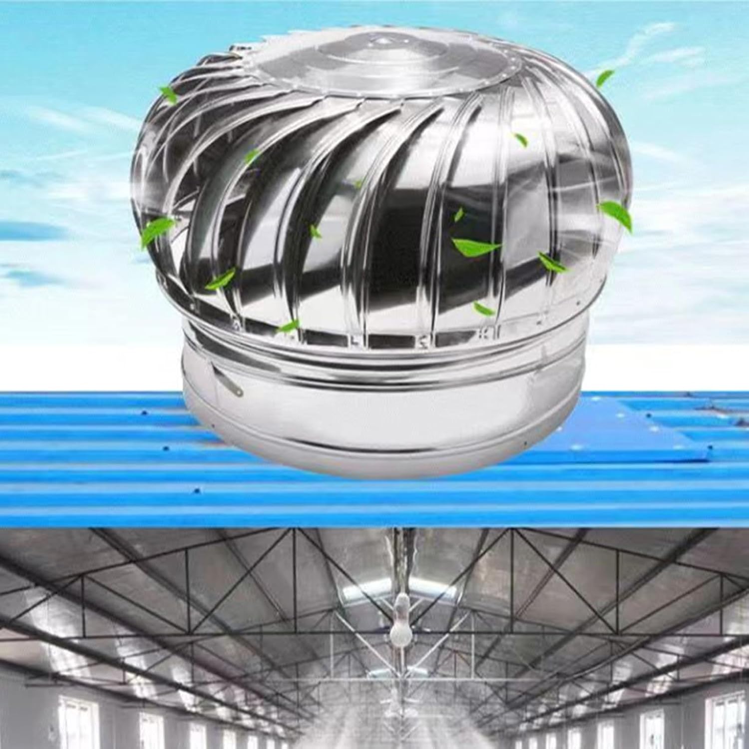 Roof Ventilating Fan Roof Turbine Ventilator, Outdoor Houses Attic Vent Cap, Stainless Steel Rotating Roofing Wind Turbine, All Weather Wind Vents Turbines (Size : 200MM/7.8IN)