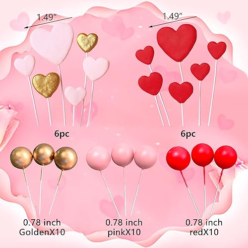 Miniatura 2 de 42 piezas de decoración para tartas de bolas, mini bolas, decoración de tartas, decoración de tartas de corazón, bolas para decoración de tartas,