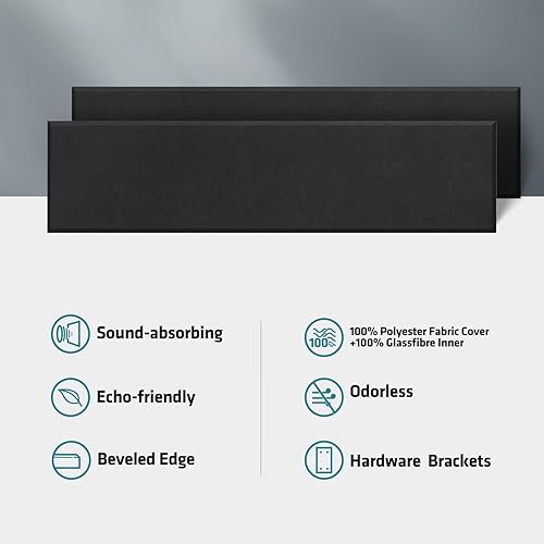 Miniatura 5 de UMIACOUSTICS 2 paneles acústicos de fibra de vidrio, paneles de absorción de sonido de 48 x 12 x 2 pulgadas, paneles a prueba de sonido para Negro