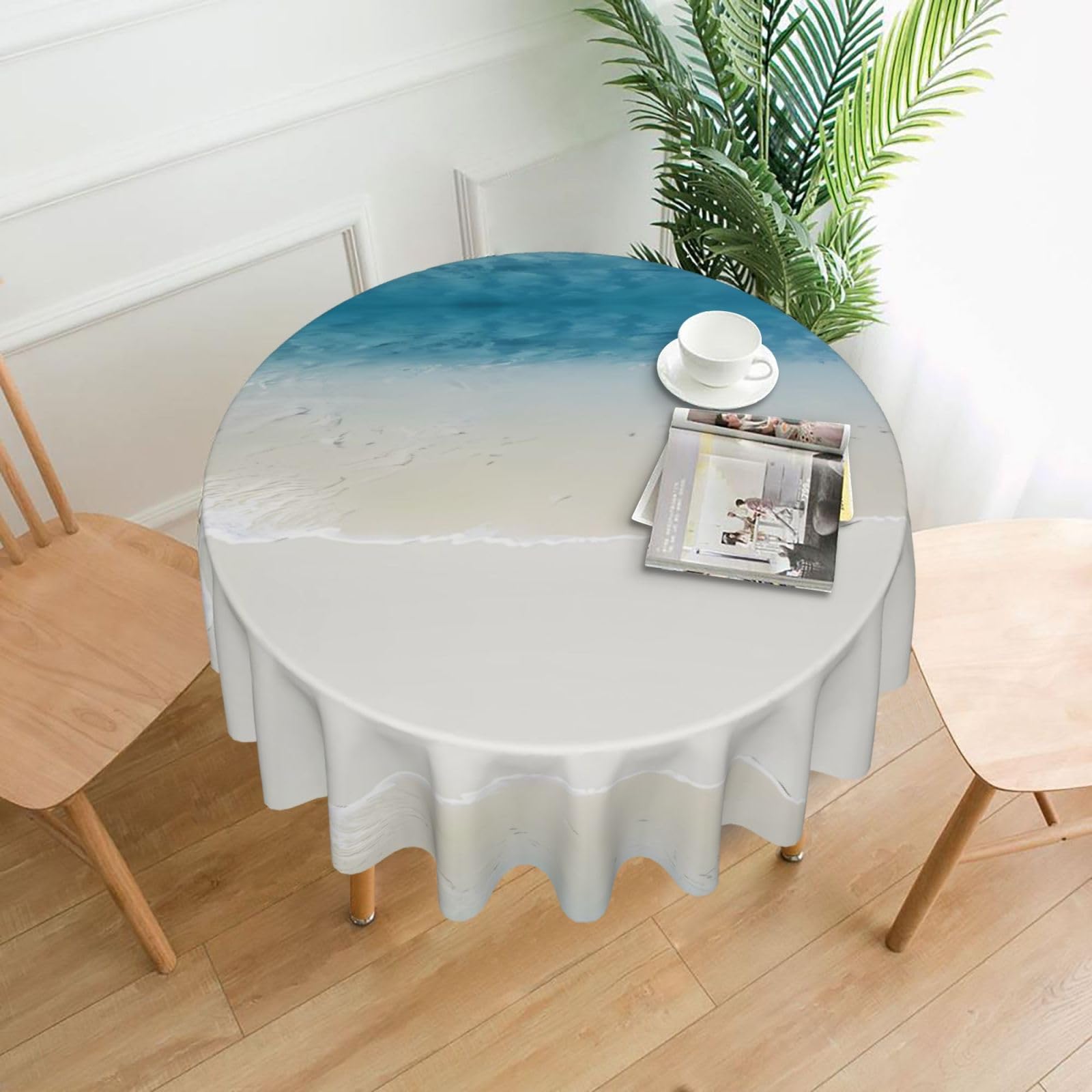 HJFCZH Clear Sea Water White Sand Beach Prints Round Decorative Table Throw 60 Inch – High-Grade Polyester Fabric, Waterproof & Wrinkle Resistant Table Cover for Dining, Coffee Tables, Parties