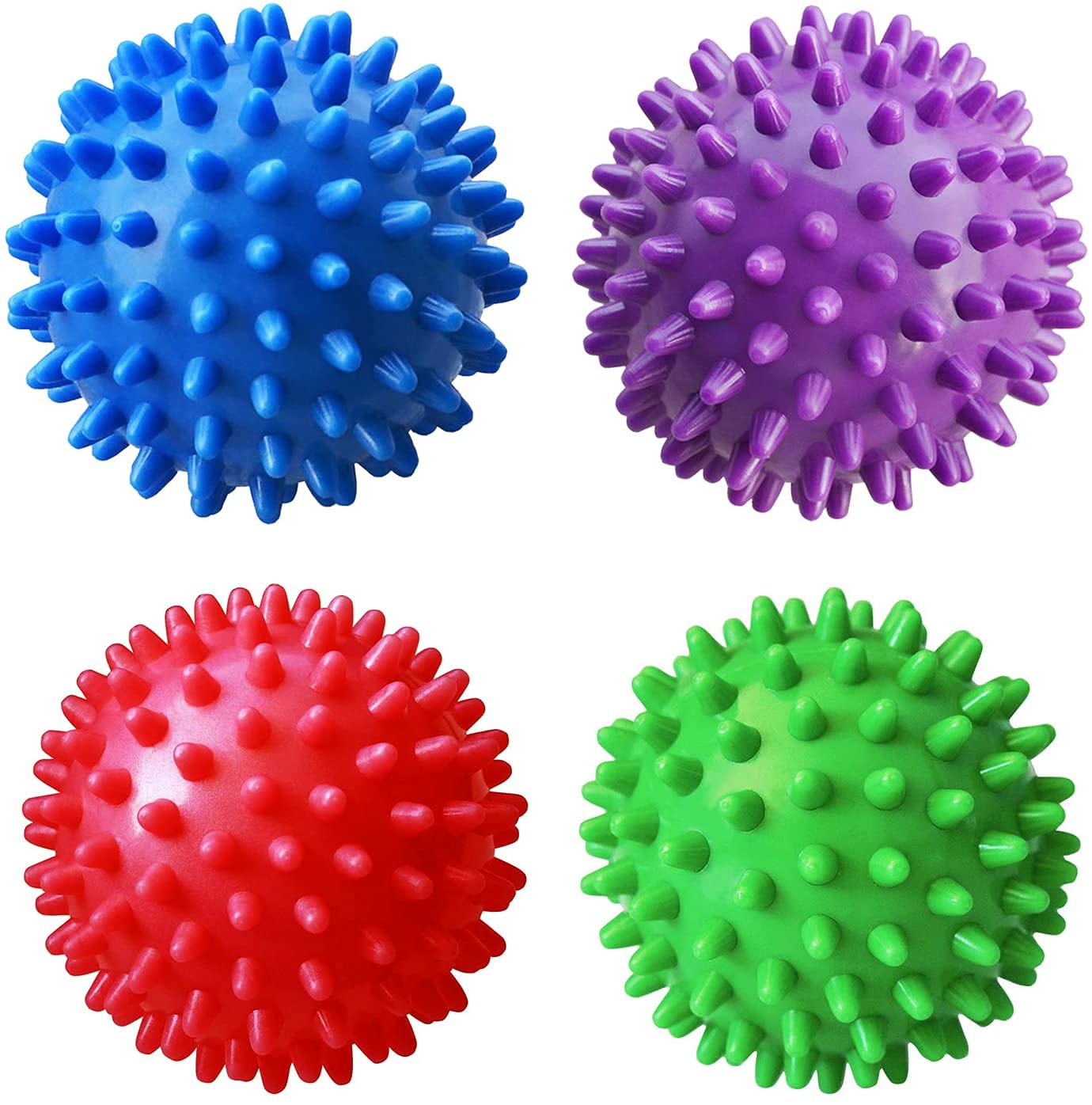 Spiky Massage Balls for Foot, Back, Muscles, Plantar Fasciitis, Muscle Soreness Massager Ball Exercise, Yoga, Deep Tissue Myofascial Release Trigger Point Recovery (4 Pcs, Green, Pink, Purple, Blue)