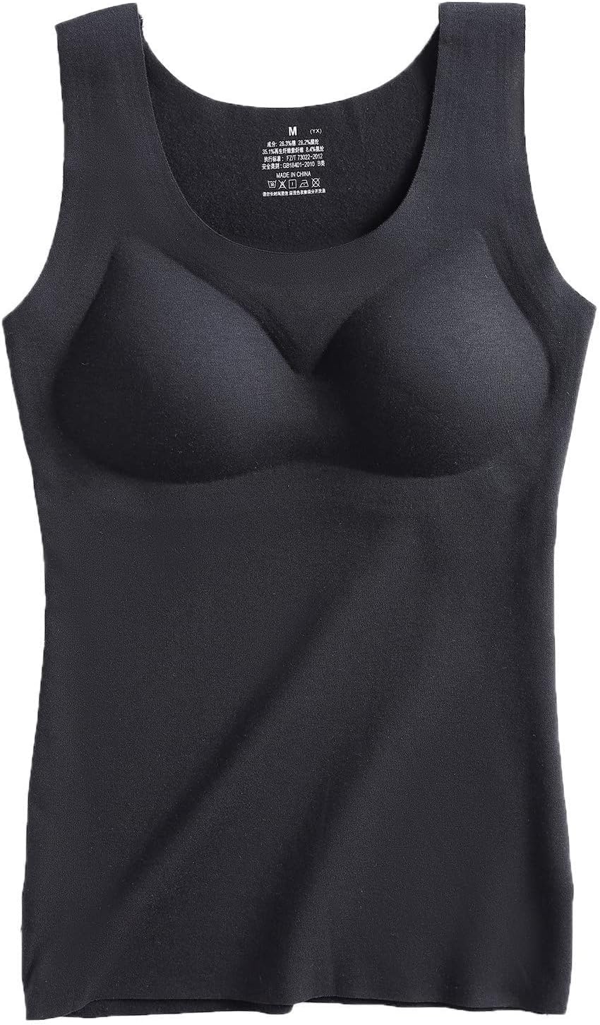 ANRIO Sleeveless Thermals for Women Cold Weather Plus Size Thermal Shirts Warm Fleece Tank Top Camisole Underwear (Color : Black, Size : XXL/XX-Large)