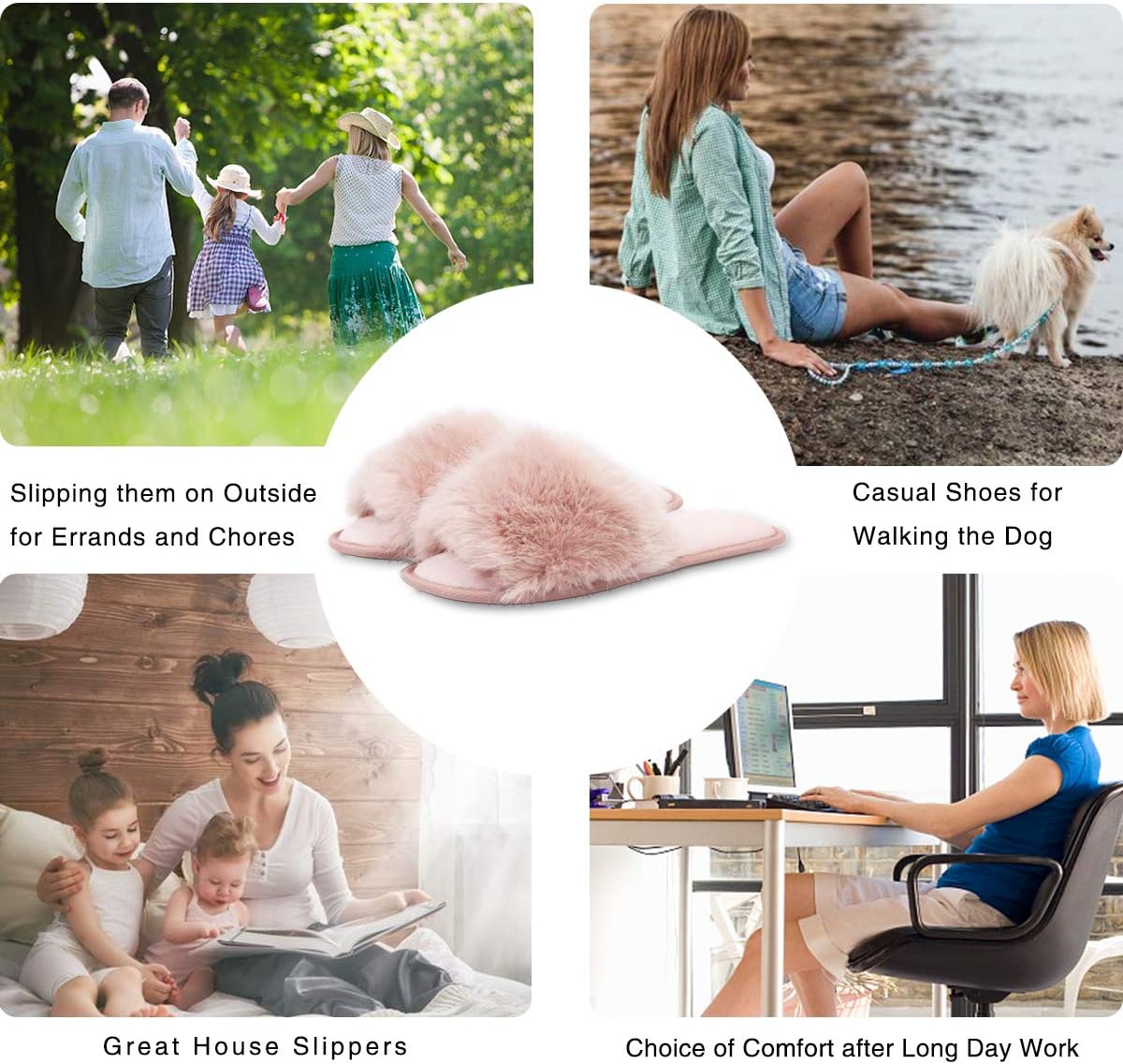 Caramella Bubble Women Fuzzy House Slippers: Fluffy Open Toe Summer Slides Slippers - Furry Ladies Bedroom Slipper - Soft Fur Memory Foam Indoor Outdoor Home Shoes