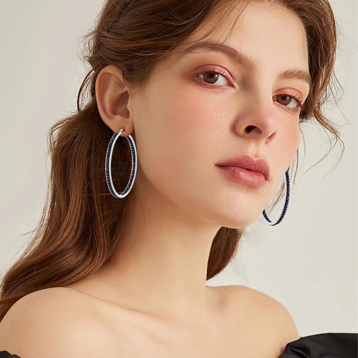 2 Inch Large Hoop Earrings for Women Stainless Steel Hypoallergenic Big Hoop Earrings Cubic Zircon Hoops Rhinestone Inside-Out Crystal Ear Ring Jewelry Gifts for Sensitive Ears 50mm - Image 2