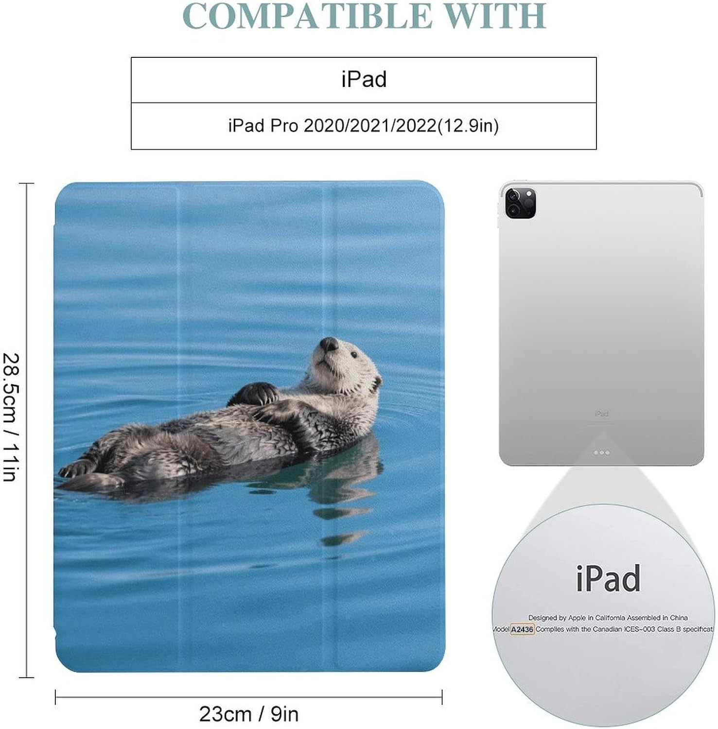 Lazy Relaxing Otter 12.9 in Trifold for iPad Case with Pencil Holder image 2