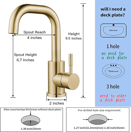 Miniatura 6 de Reimai Grifo de lavabo de baño de un solo orificio, negro mate, grifo de baño moderno de una sola manija de acero inoxidable, boquilla giratoria