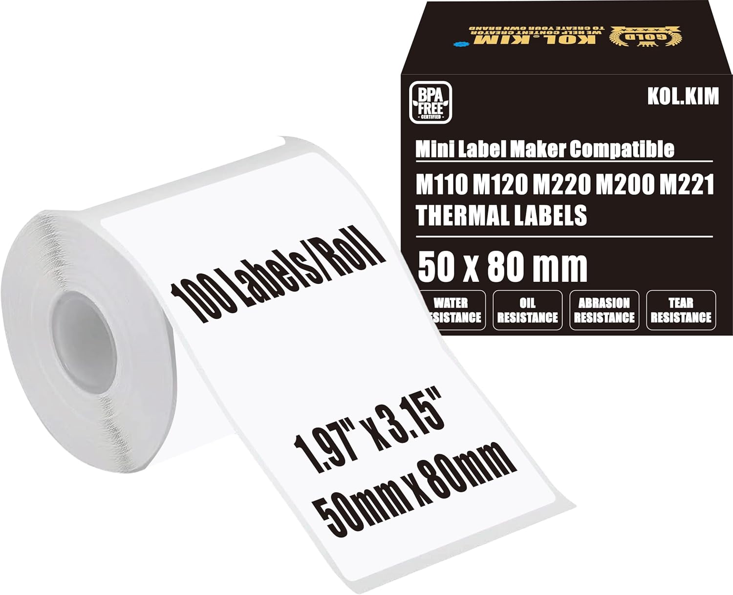 M220 M110 Thermal Labels for Phomemo M110 Print Master M220 M200 M120 M221 Printer Label Refill for Ponek M100 M260 Label for CLABEL 221B Labels 1.97'' x 3.15'' 50x80 mm White 1 Roll