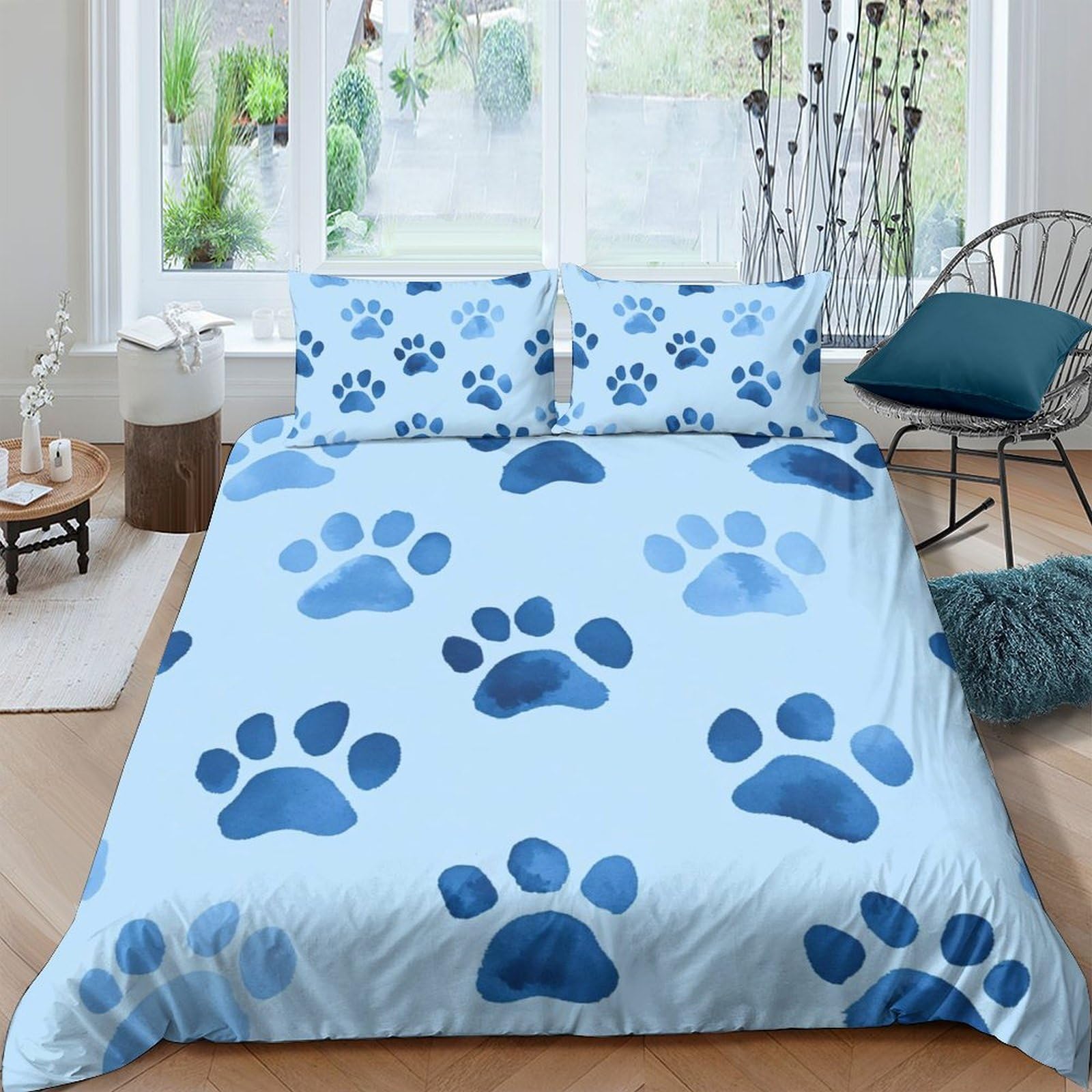 Ctjqhvkz Style-8 3D Printed Blue Paw Fitted Sheet Microfiber Soft Bedroom Decor Animal Pattern Mattress Cover For Adult Teen Room Single（135X200cm）