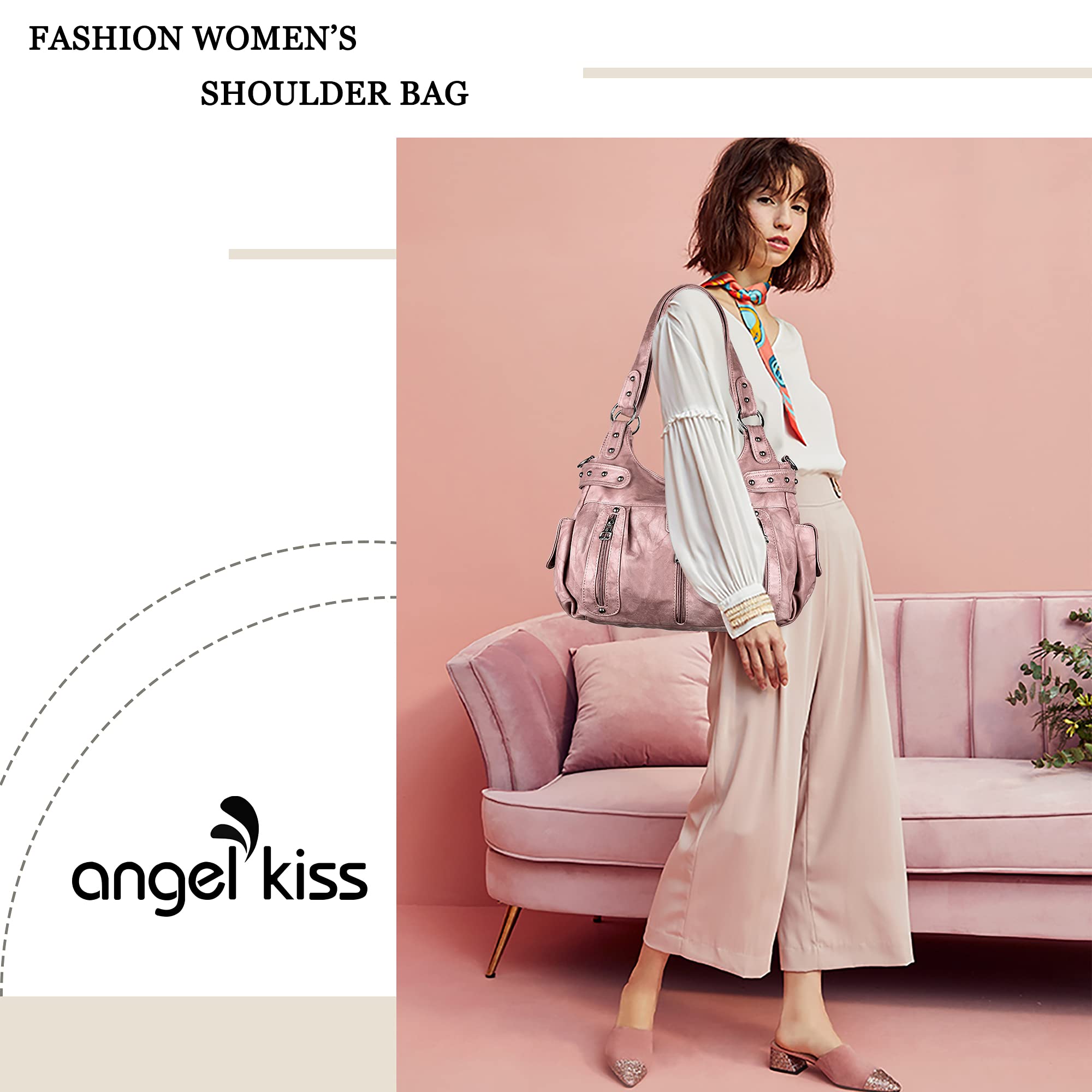 Angelkiss Large Purses and Handbags for Women Washed Faux Leather Crossbody Hobo Satchel Shoulder Handbag Tote Purse