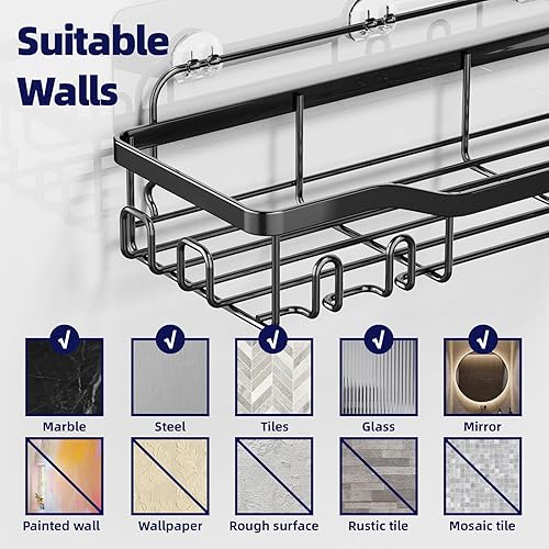 Miniatura 8 de NESOMI Estante de ducha adhesivo para ducha, organizador de baño, estante organizador de ducha, estante de pared para almacenamiento interior de