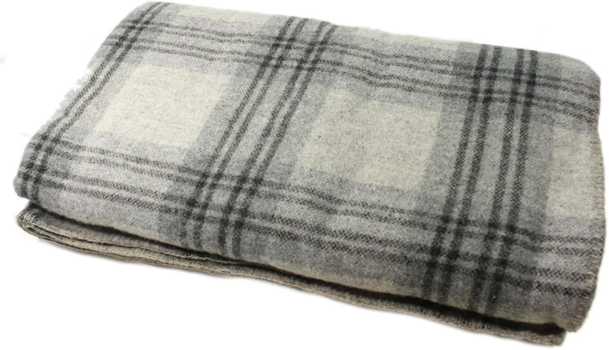 Biddy Murphy100% Wool Blanket, Traditional Irish Plaid Print, Large Size 90" x 108" Inches, Warm, Soft Lambs Wool, Woven in Co. Kerry Ireland, Imported, Grey