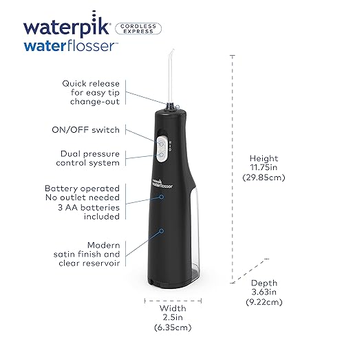 Miniatura 2 de Waterpik - Irrigador inalámbrico, funciona con baterías y es portátil para viajar y estar en casa, Express inalámbrico aceptado por ADA, negro WF-02