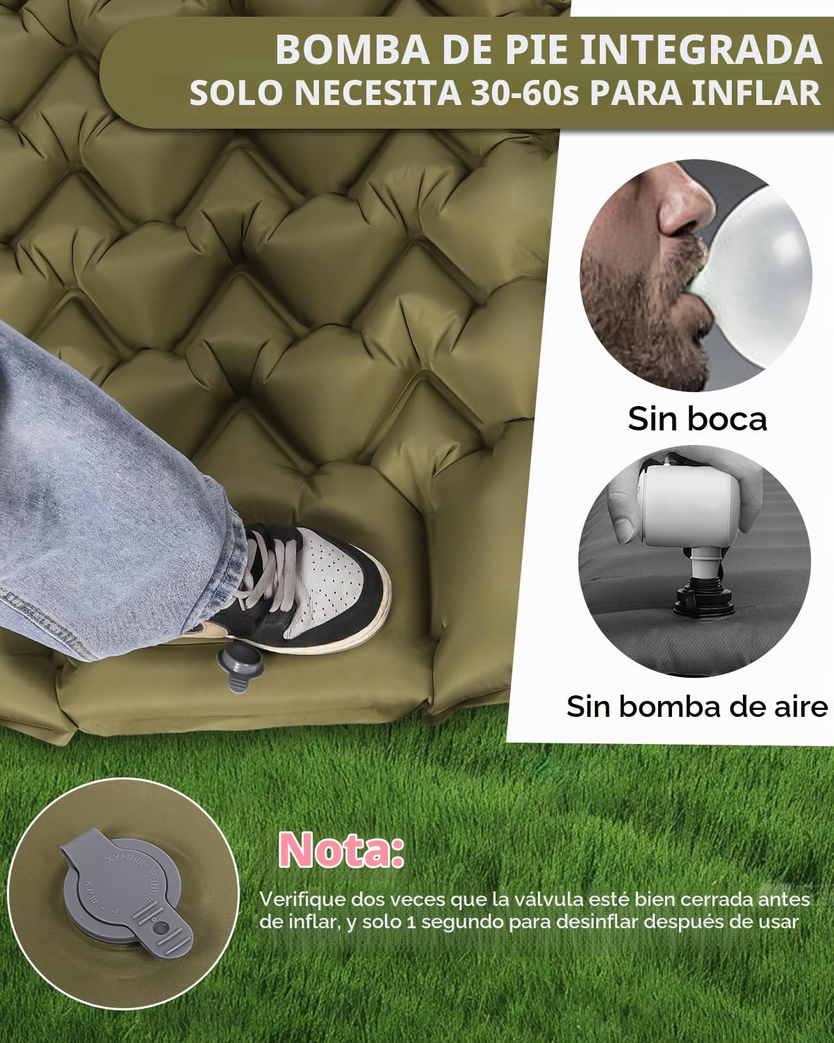 Colchón Autoinflable para Camping,Colchón Camping Ultraligero Inflable con Almohada Esterilla Portátil Inflable para Acampada de Acampada para Senderismo Mochilero Vacaciones Playa Verde