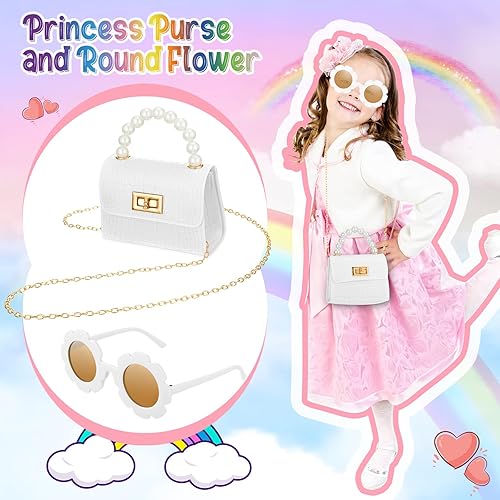 Vista 4 de Cunno Monedero pequeño para niñas pequeñas, lindo bolso cruzado con solapa de princesa con gafas de sol de flores