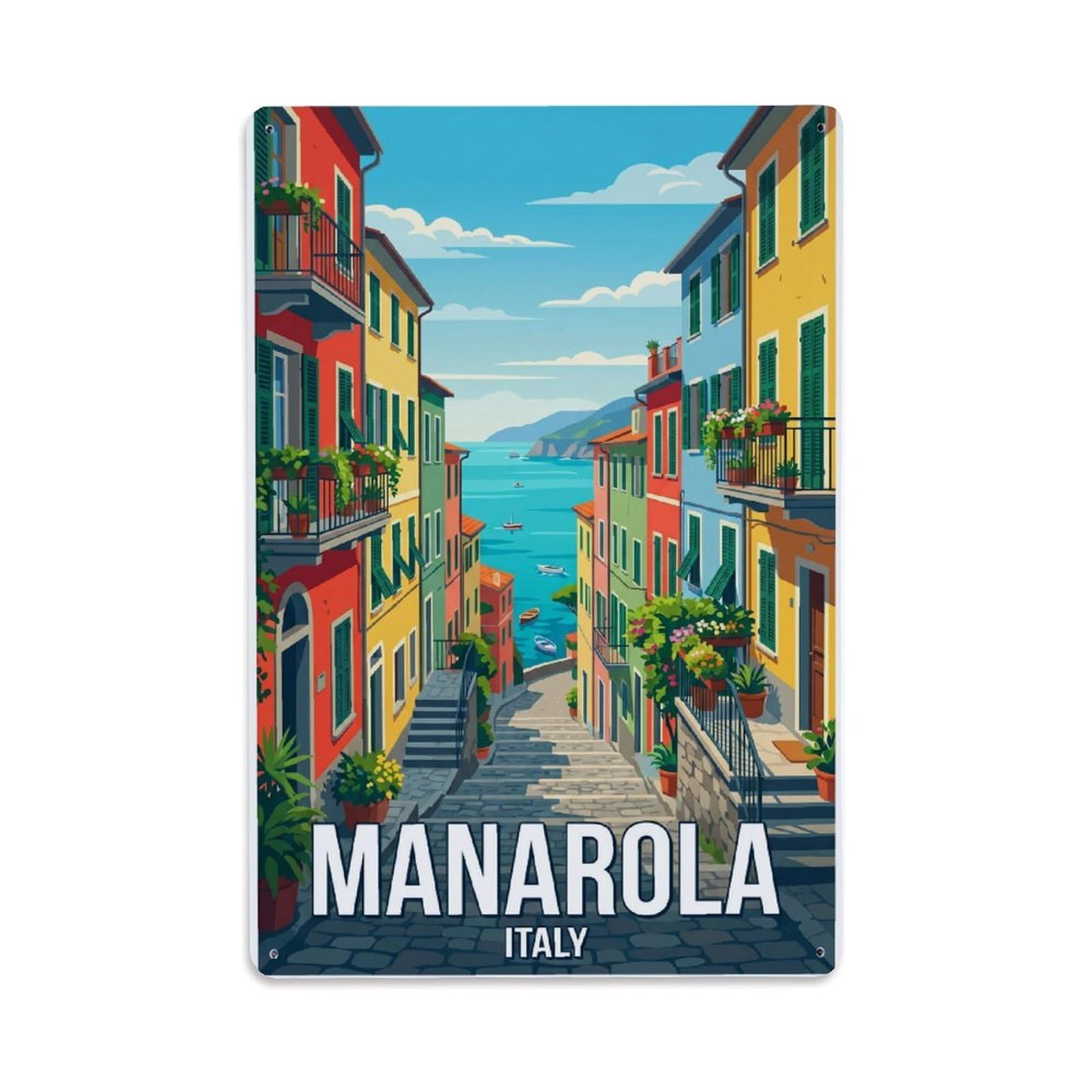 Huiyhb 8X12inch(20X30cm) Vintage Travel Manarola Italy Street Metal Tin Sign