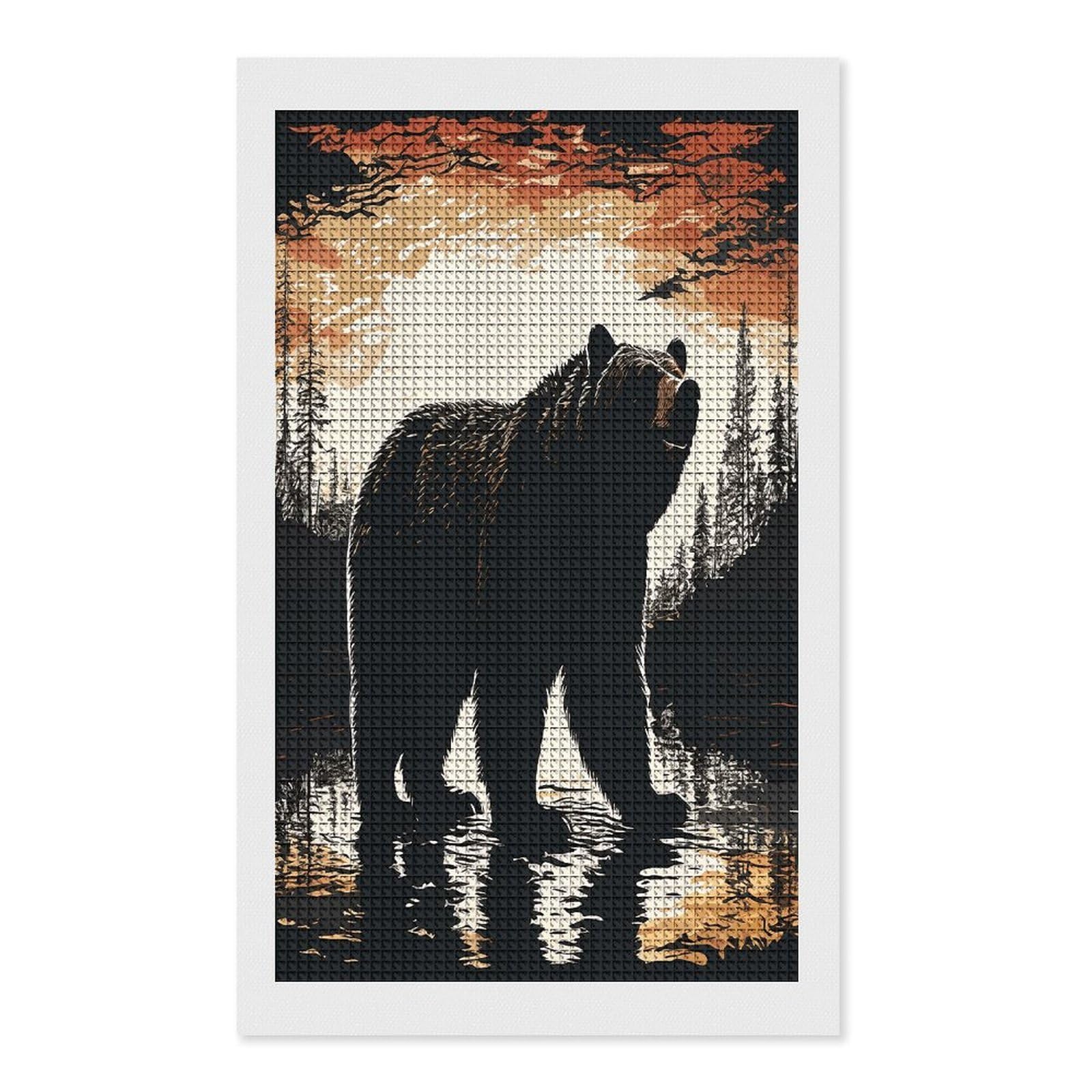 FodPand Bear Silhouette Diamond Painting Kit for Beginner Fun 5D DIY Crafts for Adults Diamond Art Kits Square Diamond Art Canvas Painting Gem Art Crafts for Home Wall Decor 12"x20"