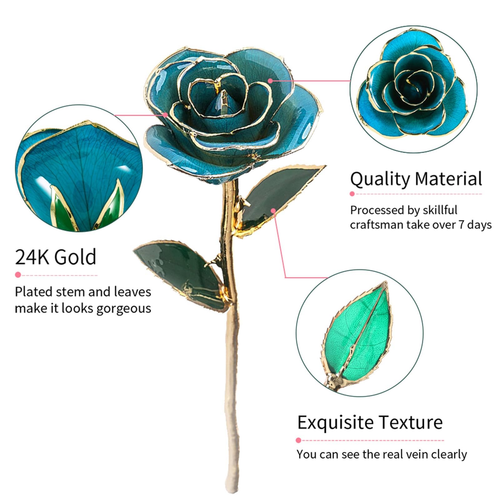 Regalo con Fiore di Rosa Rifinito in Oro 24k per la Festa della Mamma, Anniversario, Ornamento da Tavolo Unico