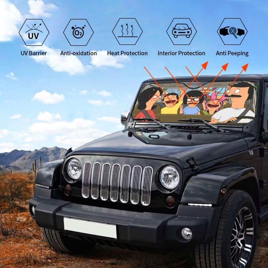 Funny Cartoon Car Sunshade Front Windshield Sun Shade Hardened Sun Visor Shield Cover Foldable Reflector for Car Truck SUV, Keeps Your Vehicle Cool