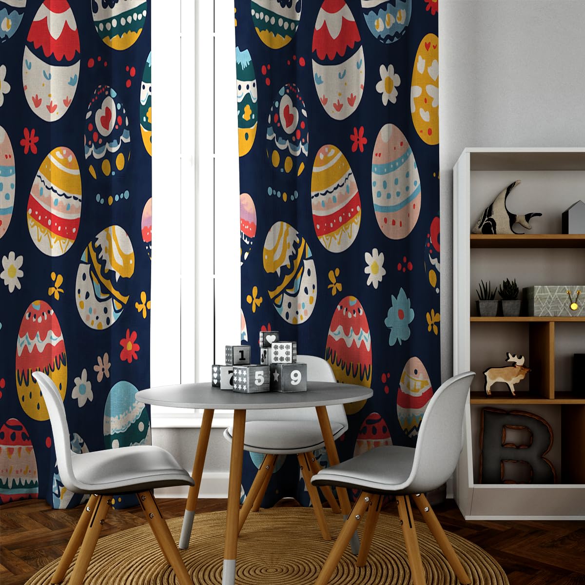 Cortinas Opacas con Estampado Huevo Pascua con Estampado Pascua Dibujos Animados Cortinas oscureciendo Ventanas para el salón y la habitación del bebé 2 Paneles 2xB168xH229