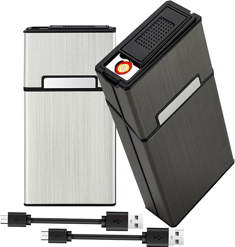 Cigarette Case with Lighter 100's King Size 20pcs Cigarettes 2 Pack Rechargeable Flameless Windproof Electric Lighter Makeup Mirror