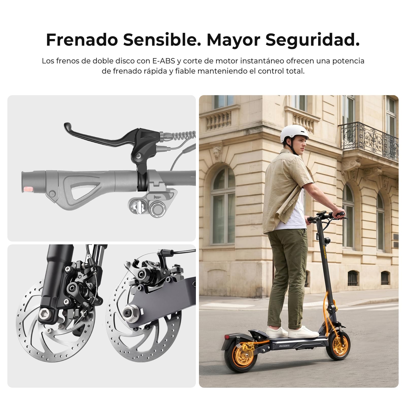 Patinete Eléctrico Ausom K20/K20 Pro, 90KM /70km Autonomía, Batería 48V, Suspensión ShocFree, Neumáticos 10", Frenos de Disco+E-ABS, Scooter eléctrico