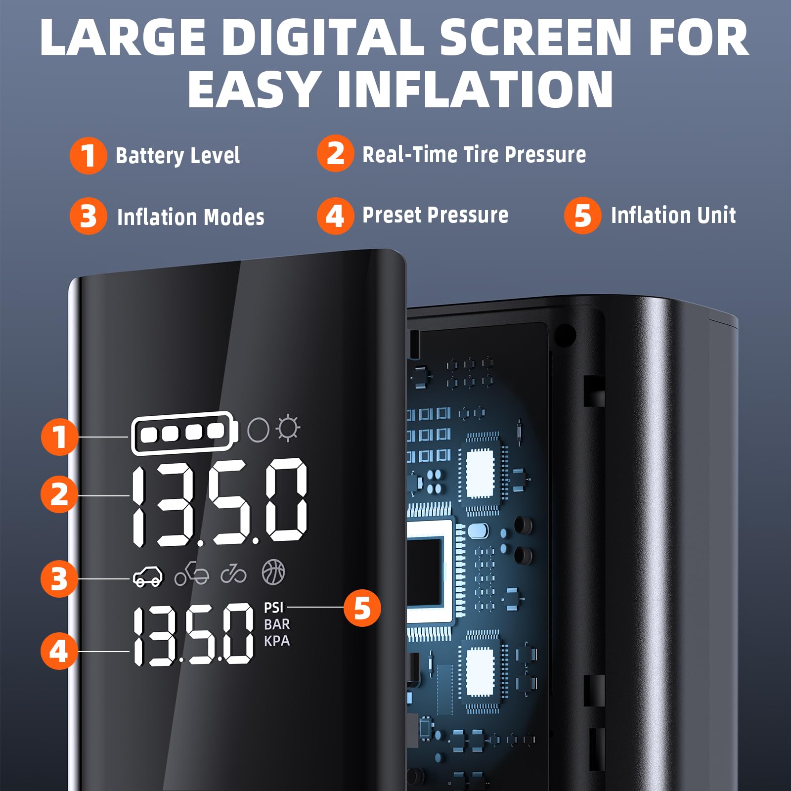 Jump Starter with Air Compressor, 5000A Battery Jumper Starter Portable (9L Gas/8L Diesel) with 160PSI Auto-Shutoff Tire Inflator, 12V Jump Box Car Battery Jump Starter with Jumper Cables, LED Light