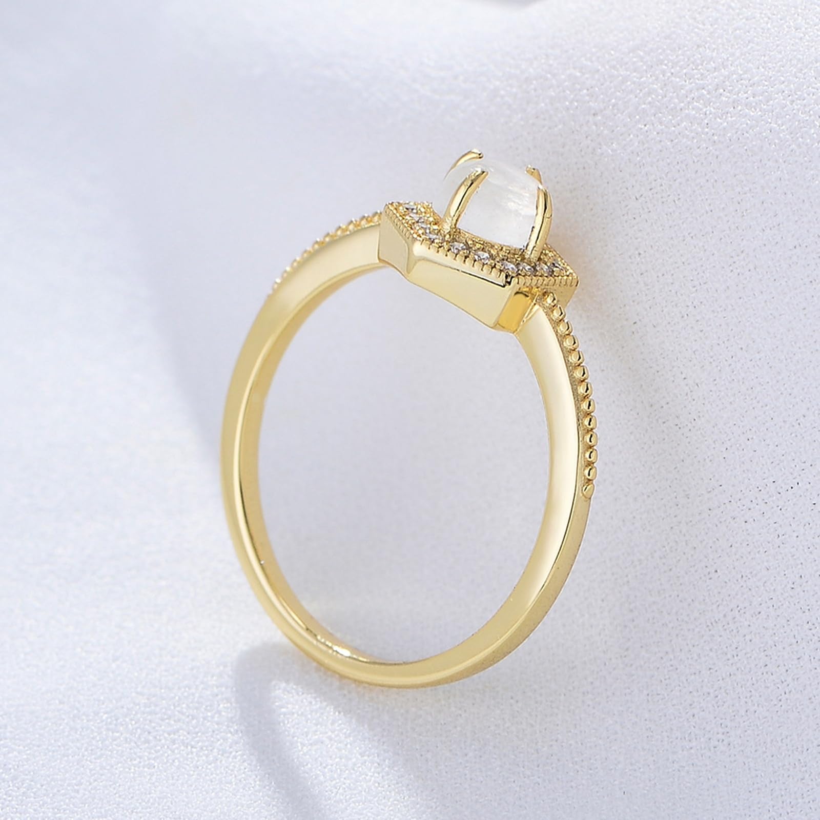 Anillo de oro con ópalo para mujer, anillo de boda, oro amarillo halo, anillos de compromiso de oro real de 0,5 ct ópalo alianzas para mujeres
