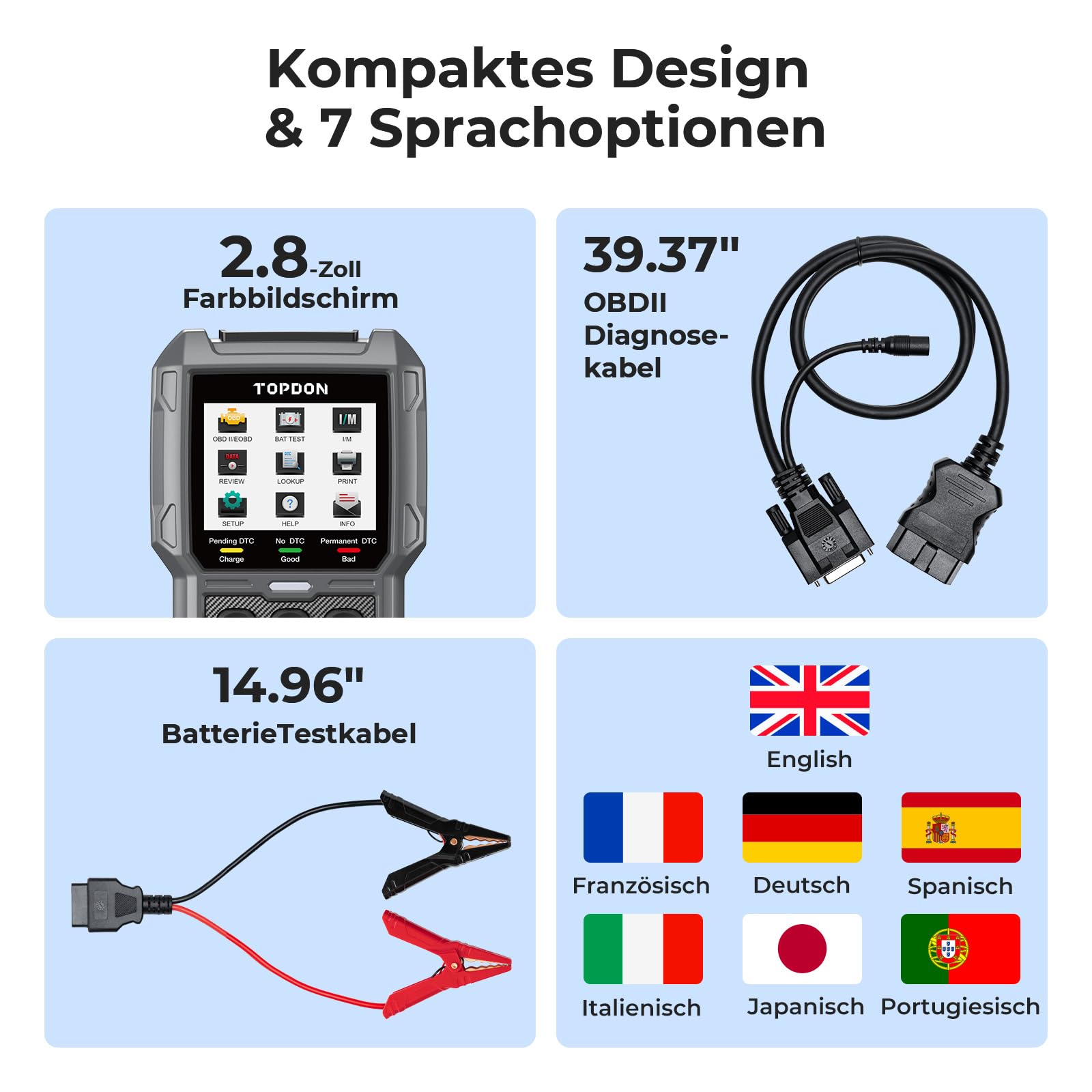 TOPDON ArtiLink500B OBD2 Diagnosegerät Auto und Batterietester 2-in-1, Universal KFZ-Fehlercode-Lesegerät mit Vollen OBD2-Funktionen, Laufen Batterie-Tests, Anlassen Tests, Lade-Tests