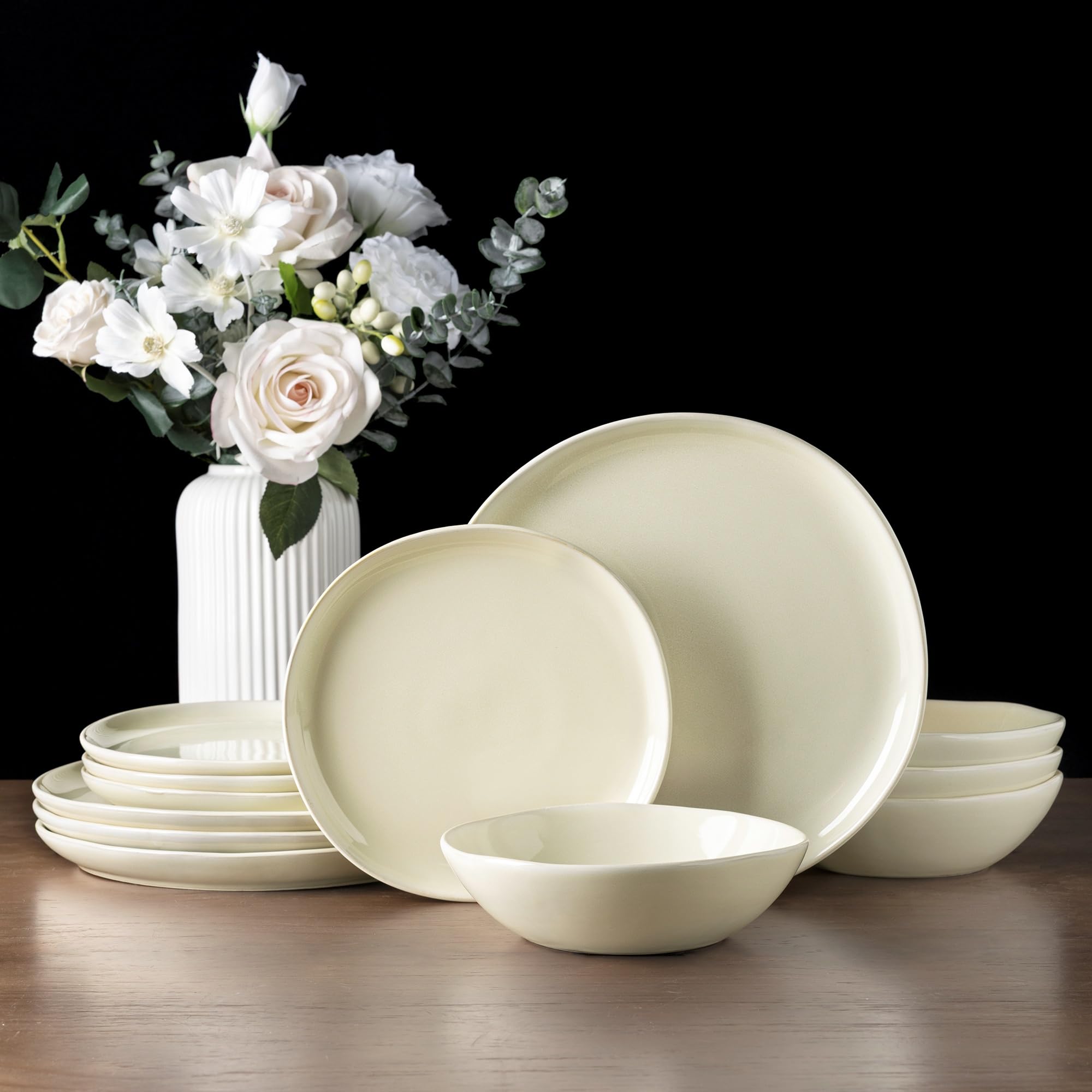 AmorArc Ceramic Dinnerware Sets for 8, 24Pcs Plates and Bowls Sets Dishes
