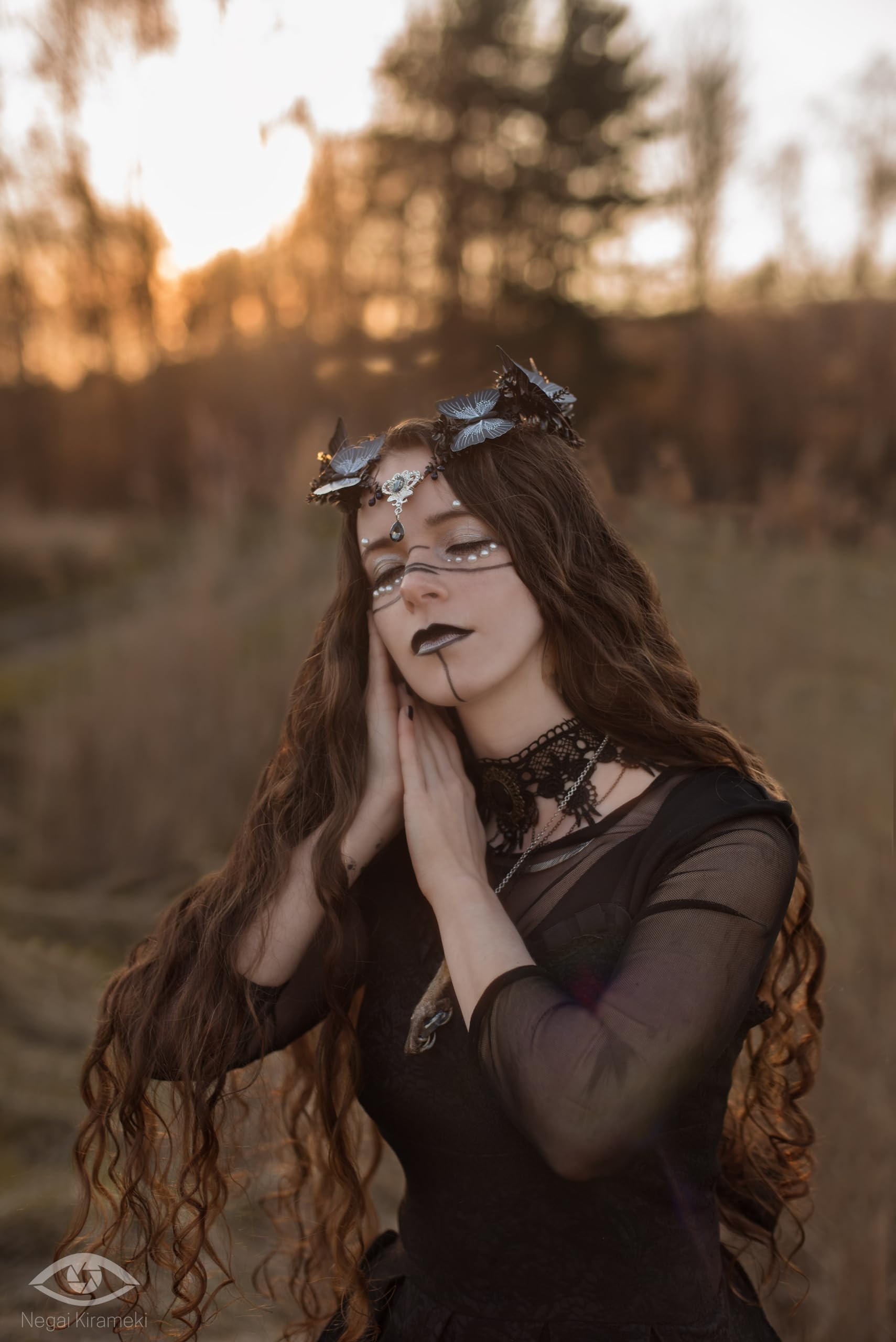 Black Butterfly Branch Headband Handcrafted Woodland Gothic Hair Accessory MOSTORY Handmade Black Deer Antlers Headband Gothic Reindeer  main image 4
